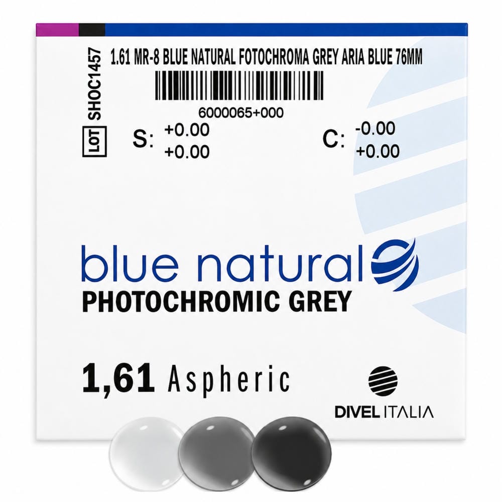 Tròng Kính Đổi Màu Italy Divel Italia ASP 1.61 MR-8 Blue Natural Fotochroma Grey Aria